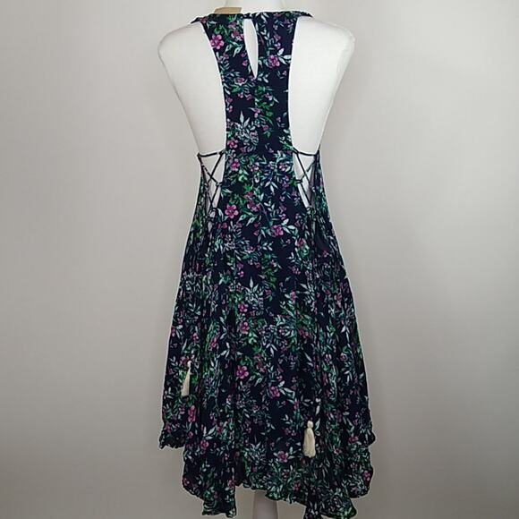 Entro Floral Lace Up High Low Boho Dress Large - Picture 6 of 11
